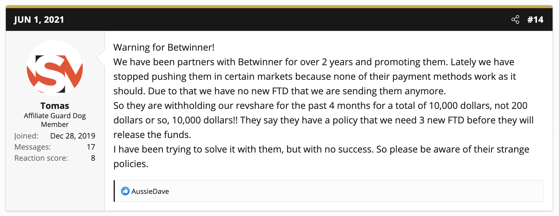 betwinner cheating its affiliate partners